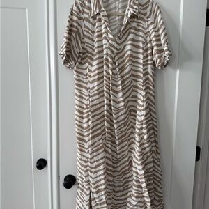 Alfani Tan and White Striped Midi Dress